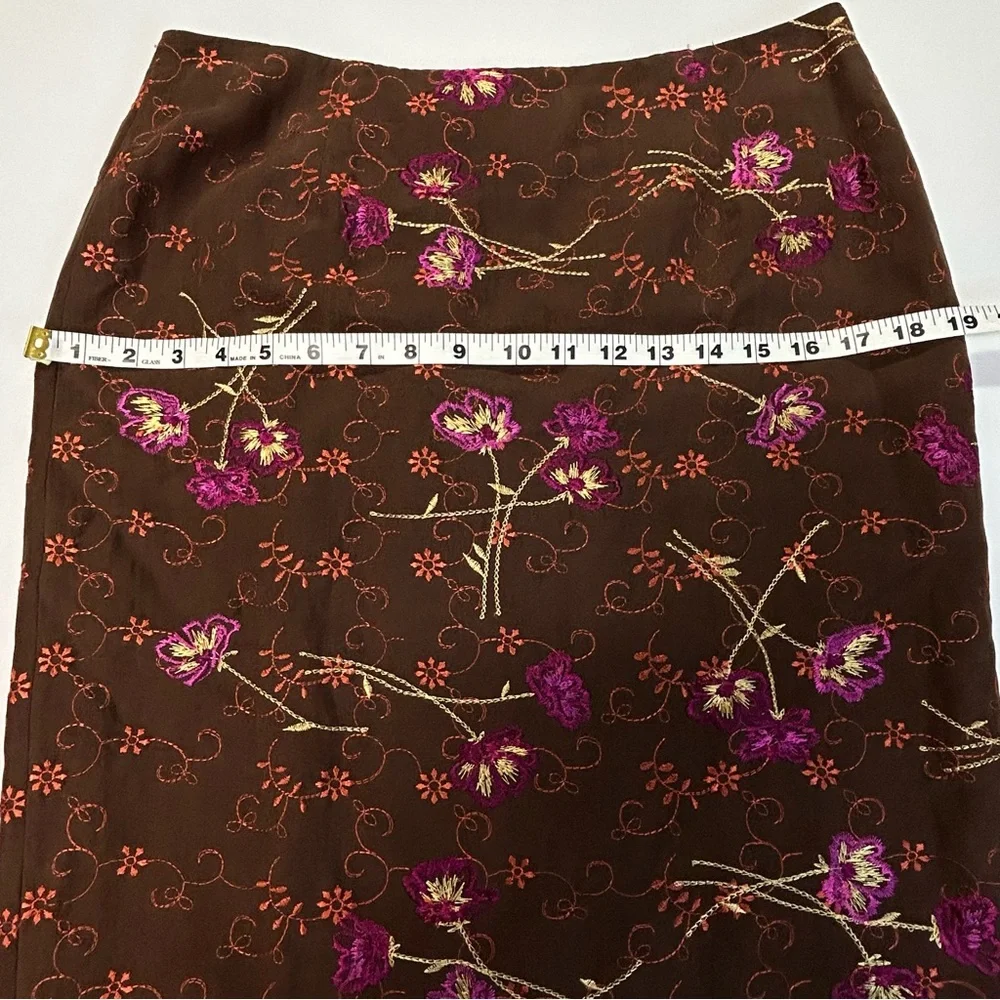 Womens Matching Blazer Skirt Set Petite Size 10P Silk‎ Linen Embroidered Floral